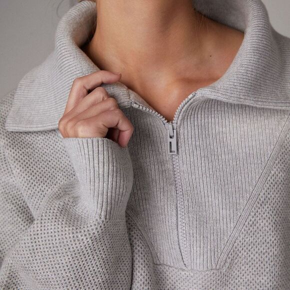 ✨Lunya Cottonsilk™ Collared Half Zip Mellow Heather Grey Sz Large Sweater✨ - Picture 6 of 9